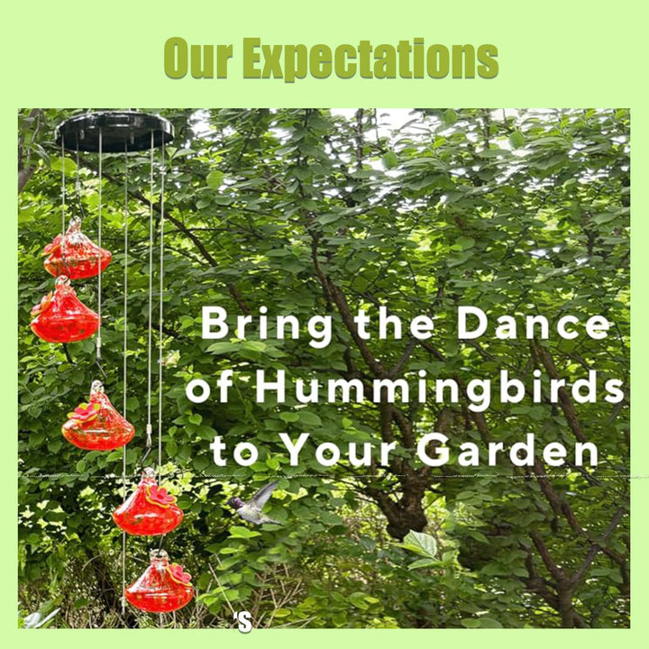 6 Pcs Set Charming Glass Wind Chimes Hummingbird Feeders