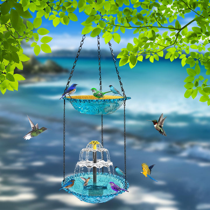 Double Layer Hanging Hummingbird Feeder & Bathtub With Fountain