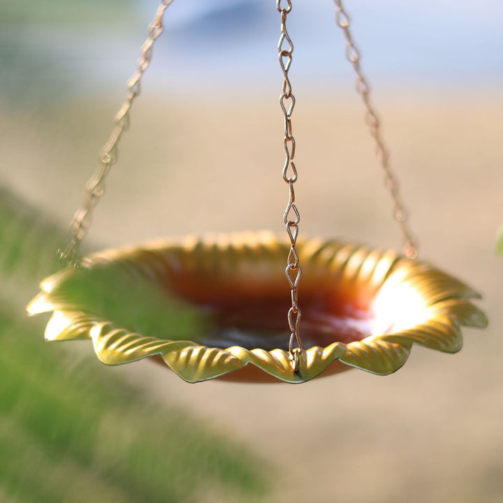 Sunflower Shape Hanging Copper Bird Bath & Feeder