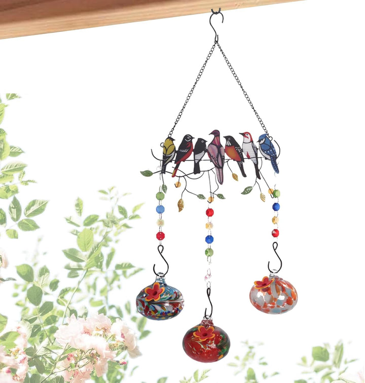 7 Birds Glass Wind Chime Hummingbird Feeder