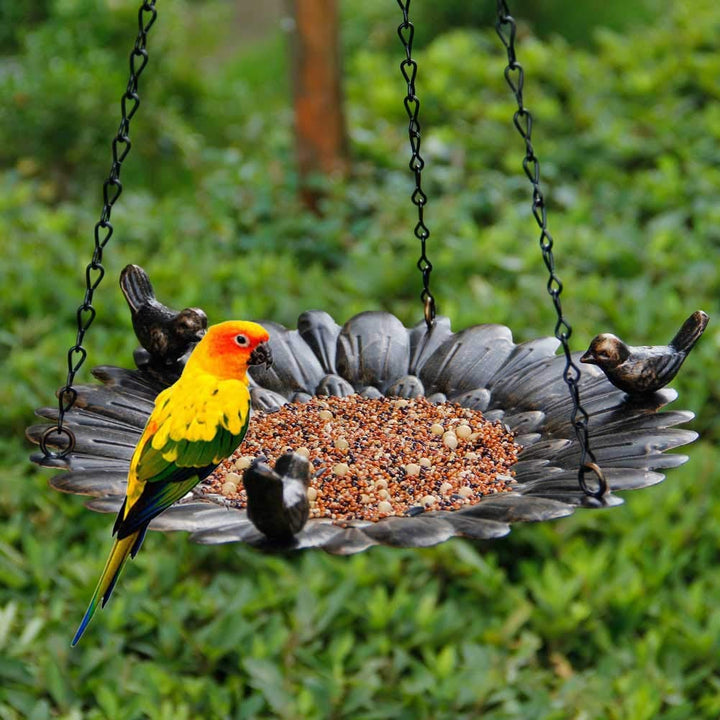 Sunflower Shape Metal Hanging Bird Feeder Tray
