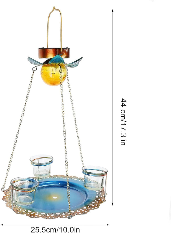 Solar Power Metal Hanging Bird Feeder With 3 Cups