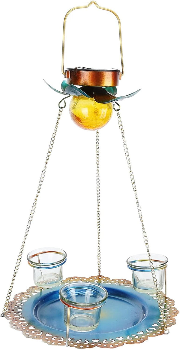 Solar Power Metal Hanging Bird Feeder With 3 Cups