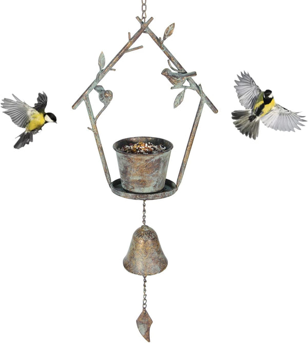 Vintage Aged Bronze Wind Chime Bird Feeder