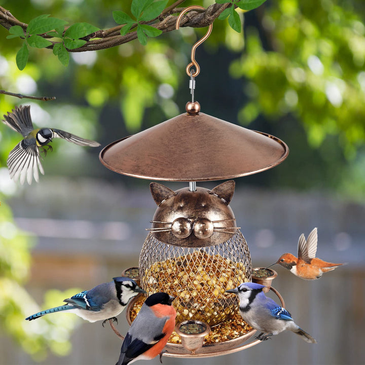SAMHEOUTDOOR 2lb. Cat Shape Metal Bird Feeder for Small Birds