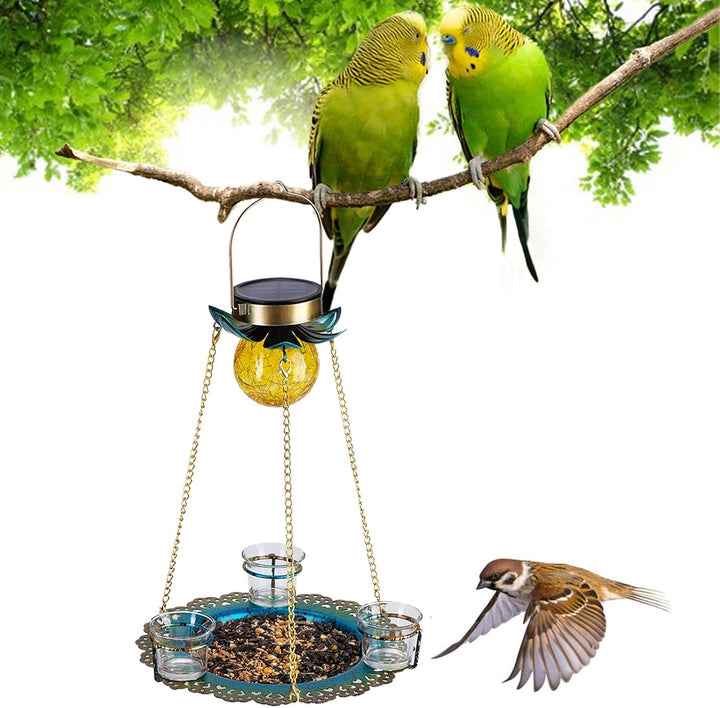 Solar Power Metal Hanging Bird Feeder With 3 Cups
