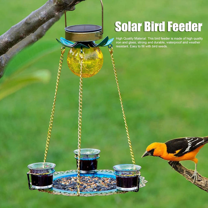Solar Power Metal Hanging Bird Feeder With 3 Cups