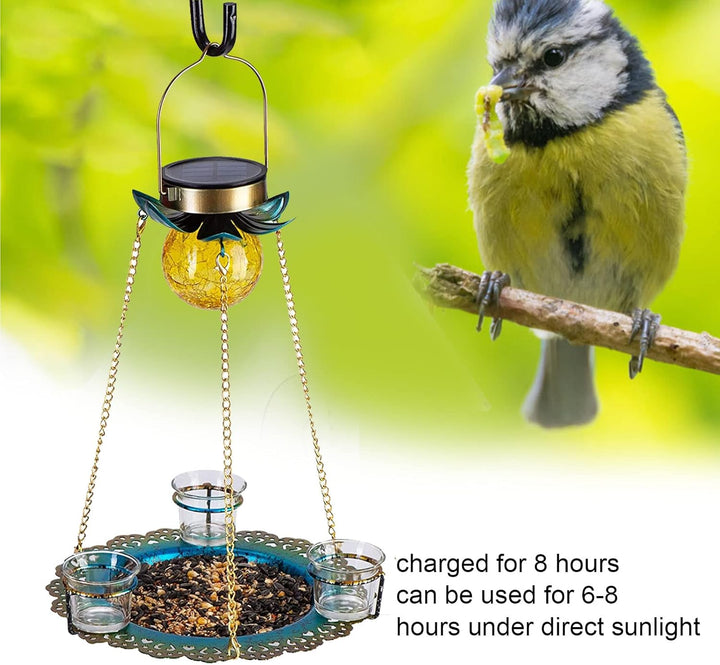 Solar Power Metal Hanging Bird Feeder With 3 Cups