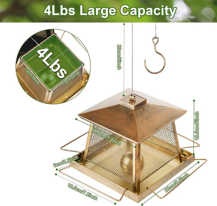 SAMHEOUTDOOR 4lb. Trapezoid Hanging Metal Bird Feeder