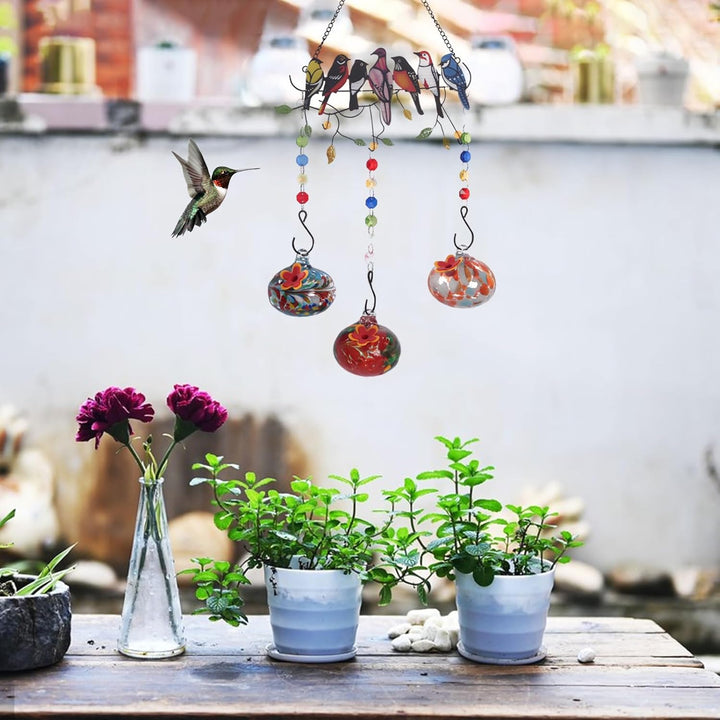 7 Birds Glass Wind Chime Hummingbird Feeder