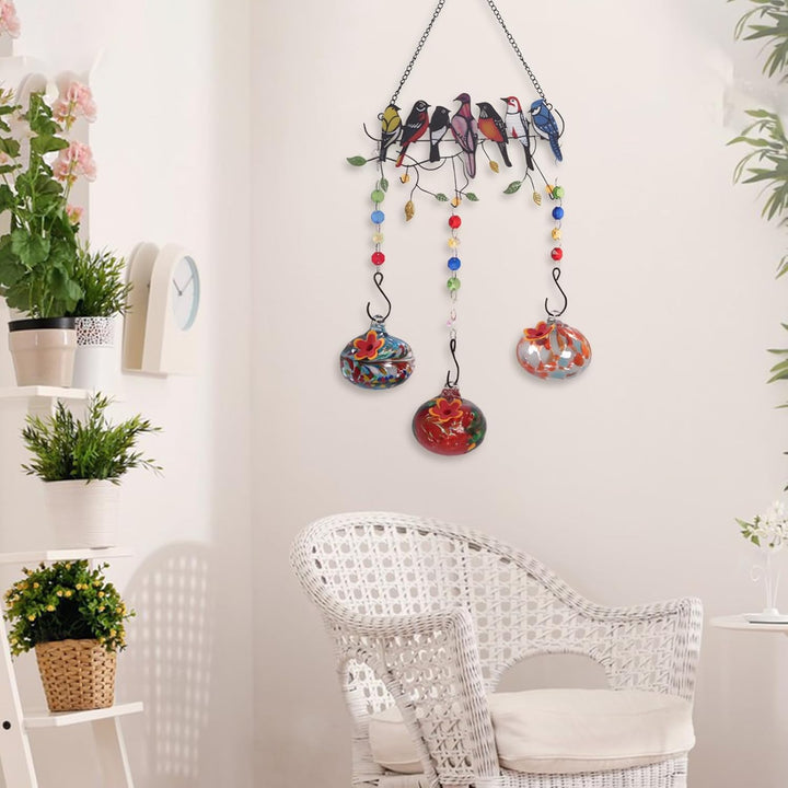 7 Birds Glass Wind Chime Hummingbird Feeder