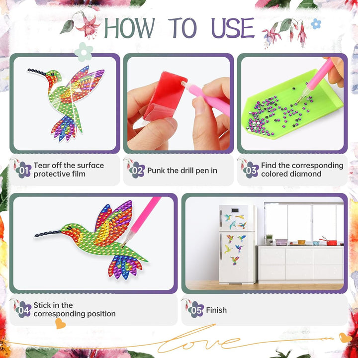 6 Pcs Set Hummingbird Themed Fridge Magnet Decoration