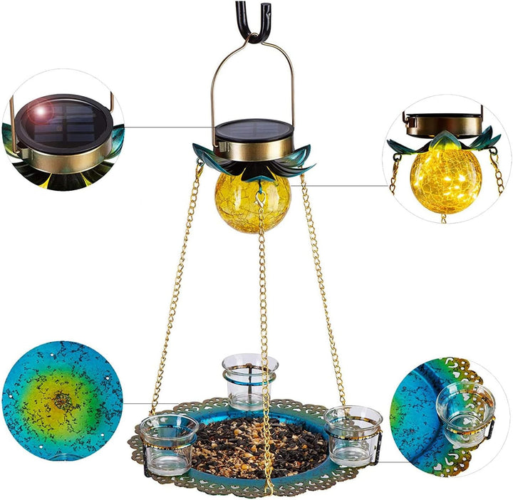 Solar Power Metal Hanging Bird Feeder With 3 Cups