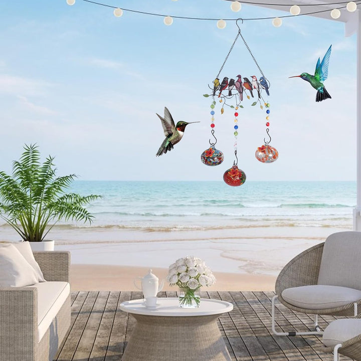 7 Birds Glass Wind Chime Hummingbird Feeder