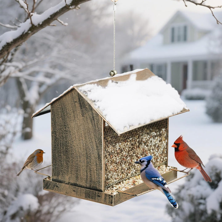 SAMHEOUTDOOR 3.5lb. Double-Side Metal House Bird Feeder