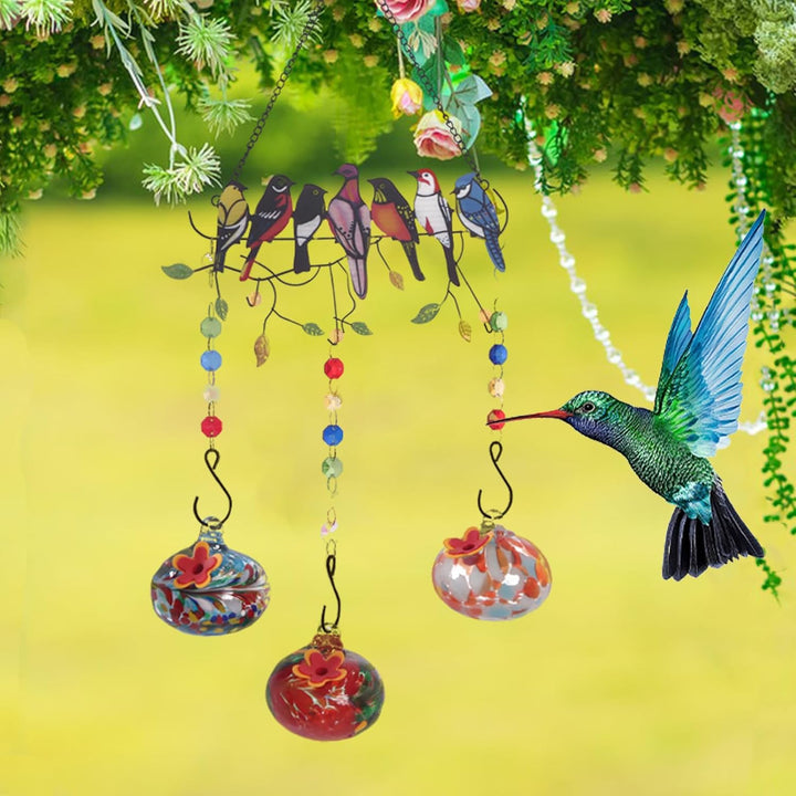 7 Birds Glass Wind Chime Hummingbird Feeder