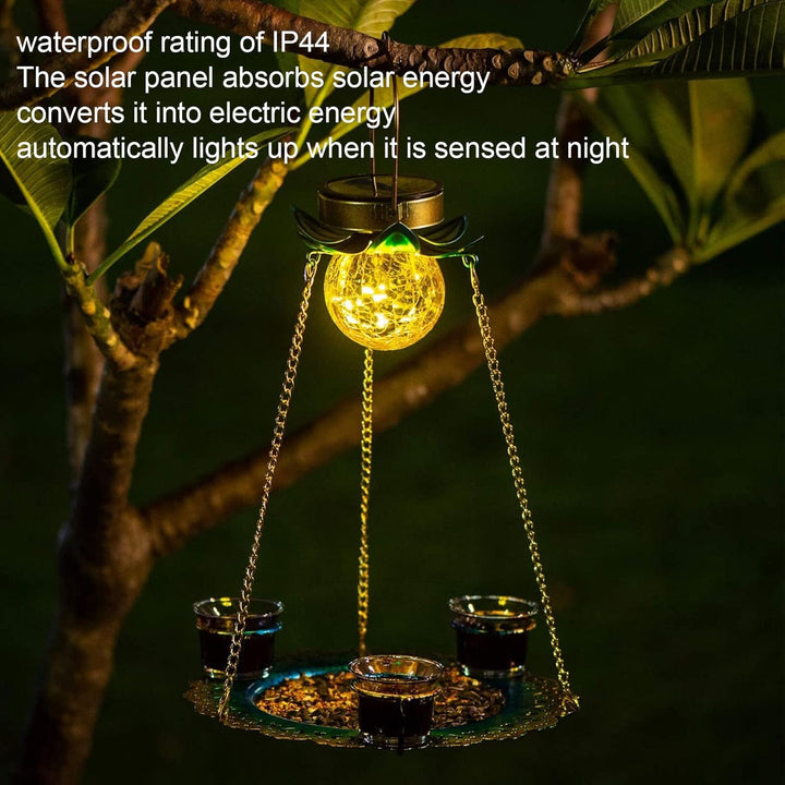 Solar Power Metal Hanging Bird Feeder With 3 Cups