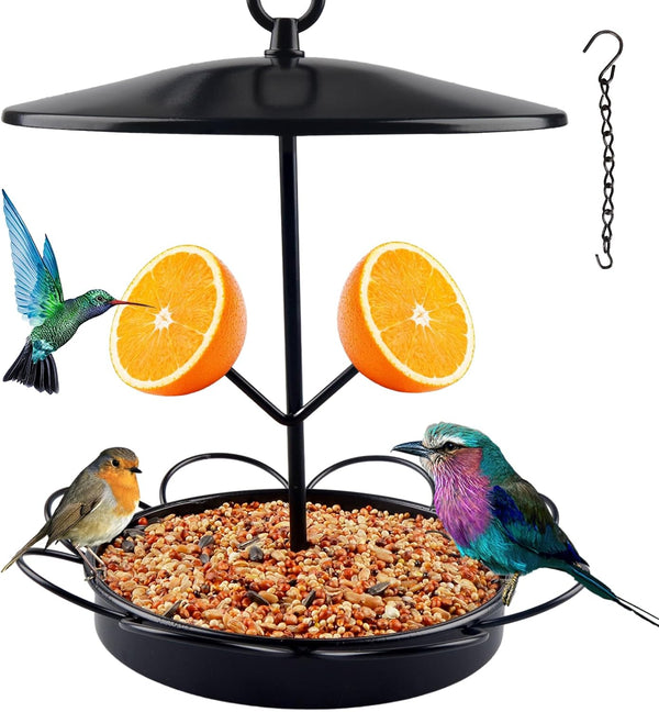 Metal Roof Bird Feeder With Fruit Inserted For Orioles