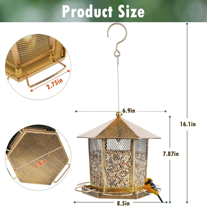 SAMHEOUTDOOR 2.5lb. Hexagonal Gazebo Hanging Metal Bird Feeder