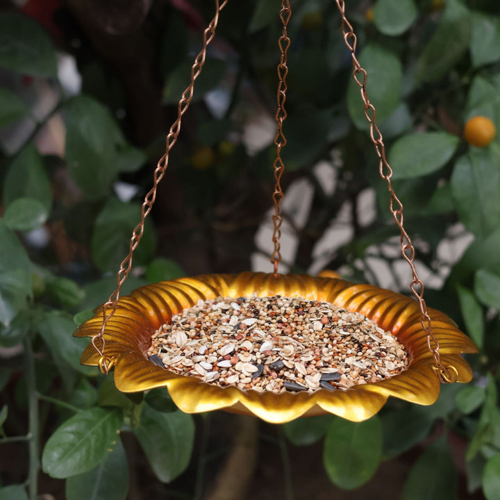 Sunflower Shape Hanging Copper Bird Bath & Feeder