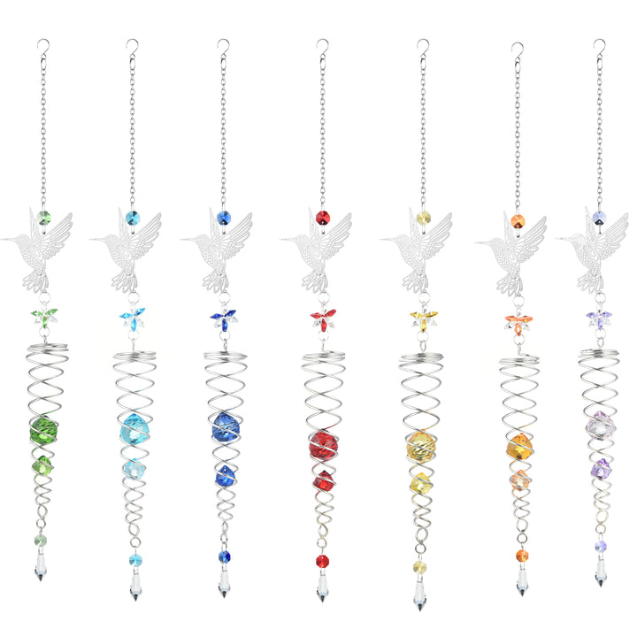 Spinning Metal Hummingbird Colorful Crystal Suncatcher 7 Colors Set