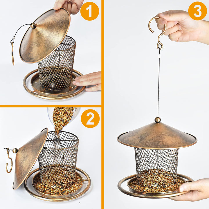 SAMHEOUTDOOR 2lb. Antique Bronze Lantern Shaped Bird Feeder