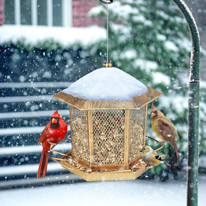 SAMHEOUTDOOR 2.5lb. Hexagonal Gazebo Hanging Metal Bird Feeder