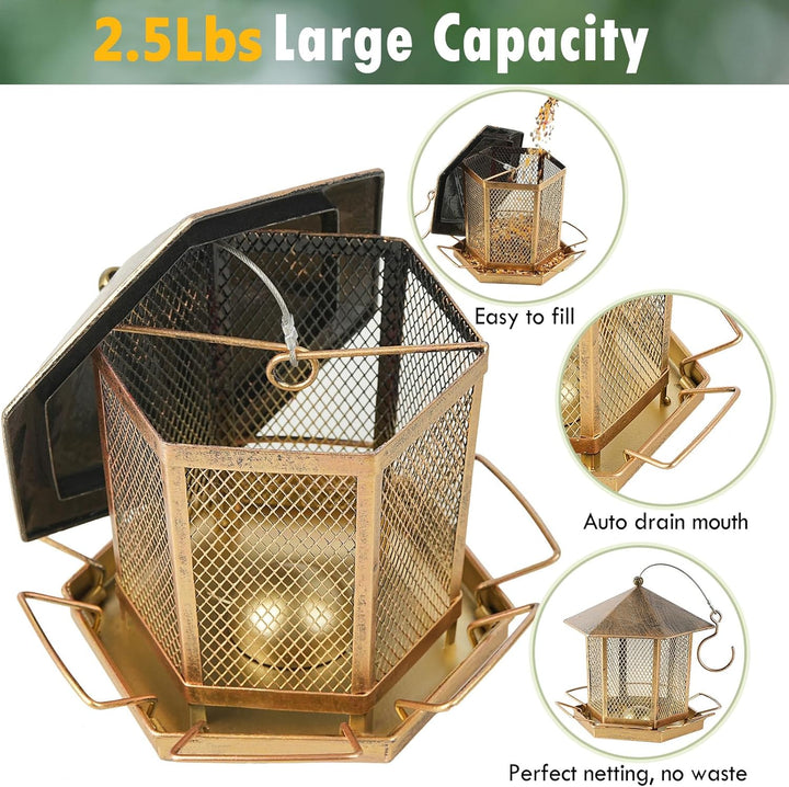 SAMHEOUTDOOR 2.5lb. Hexagonal Gazebo Hanging Metal Bird Feeder