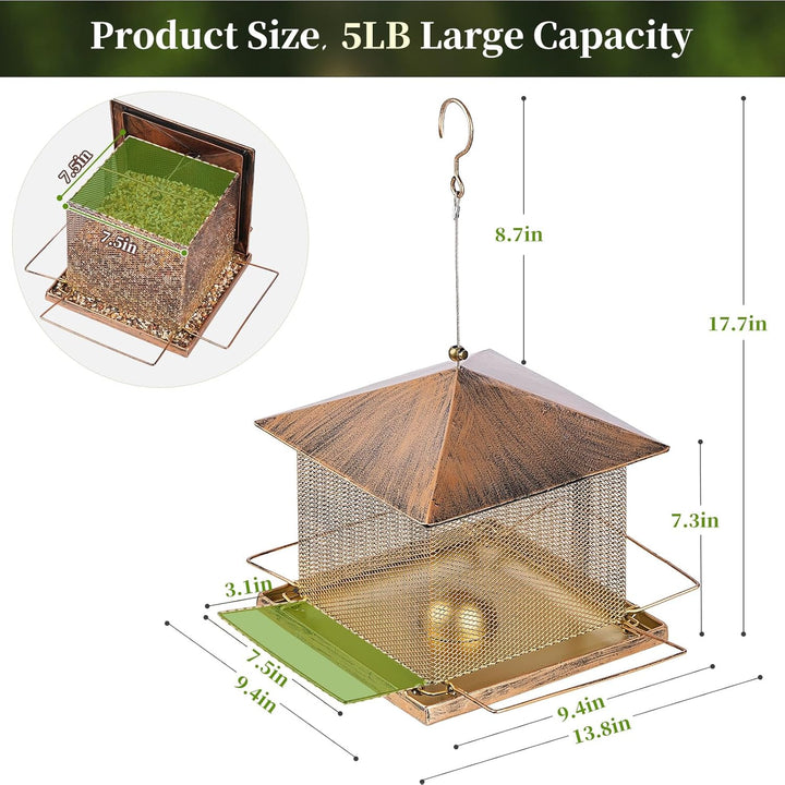 SAMHEOUTDOOR 3.5lb. & 5.0lb. Hanging Large Bronze Bird Feeder