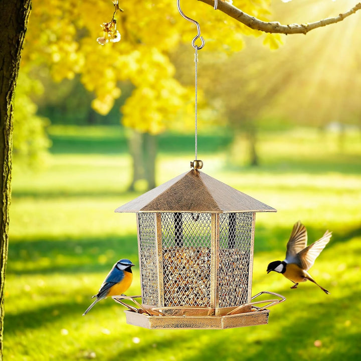 SAMHEOUTDOOR 2.5lb. Hexagonal Gazebo Hanging Metal Bird Feeder