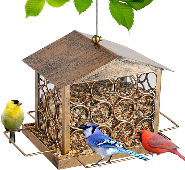 SAMHEOUTDOOR 2.5lb. Great Pyramid of Giza Circle Hollow Hanging Metal Bird Feeder Gold