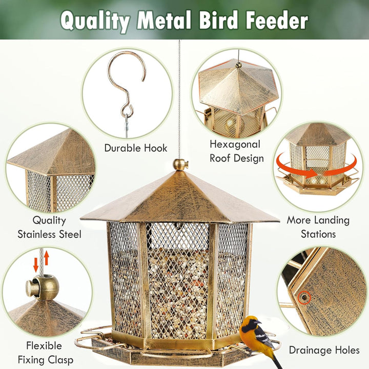SAMHEOUTDOOR 2.5lb. Hexagonal Gazebo Hanging Metal Bird Feeder