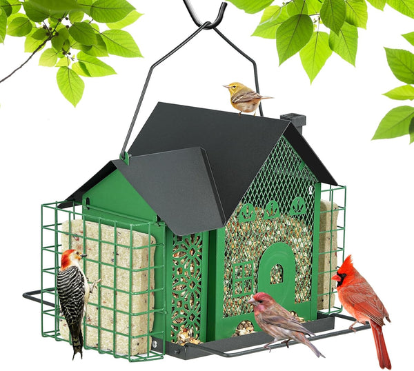 SAMHEOUTDOOR 3.7lb House Bird Feeder with Double Suet Cage