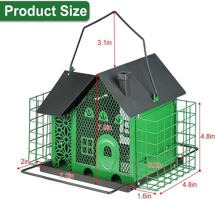 SAMHEOUTDOOR 3.7lb House Bird Feeder with Double Suet Cage
