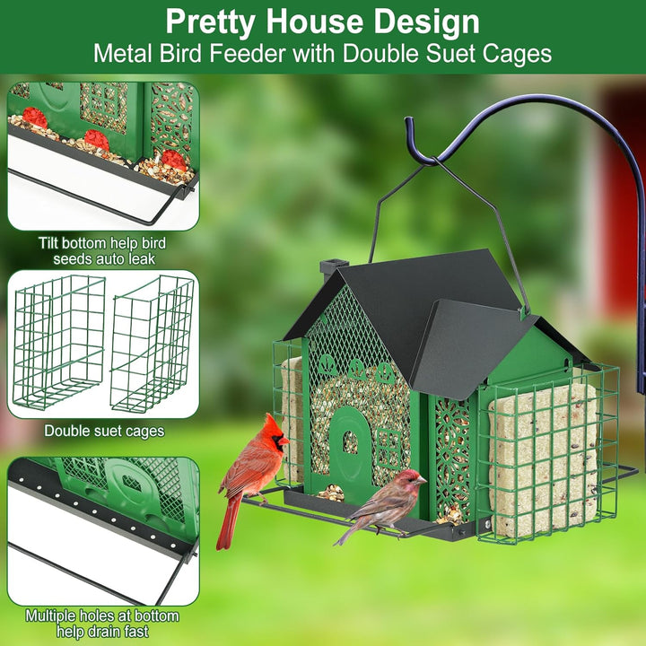 SAMHEOUTDOOR 3.7lb House Bird Feeder with Double Suet Cage