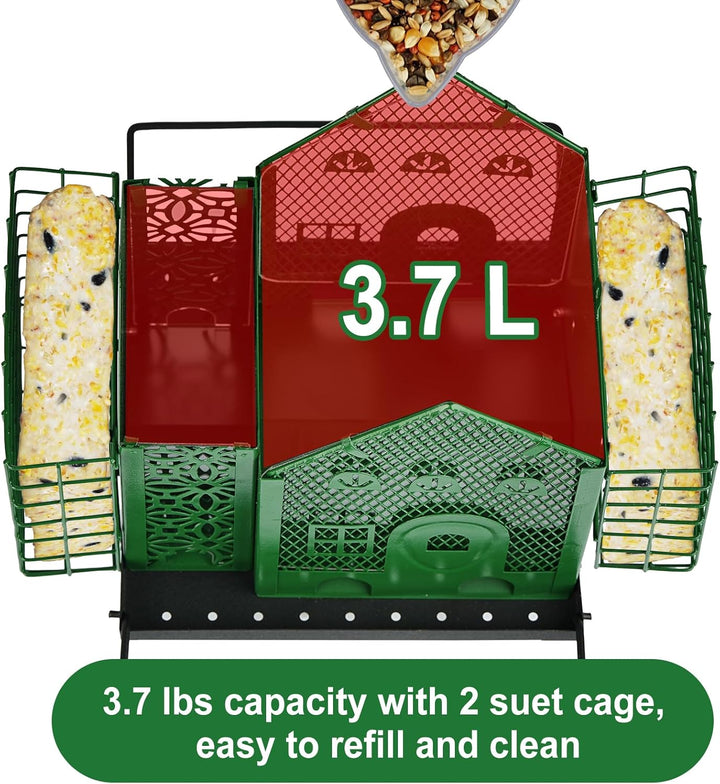 SAMHEOUTDOOR 3.7lb House Bird Feeder with Double Suet Cage