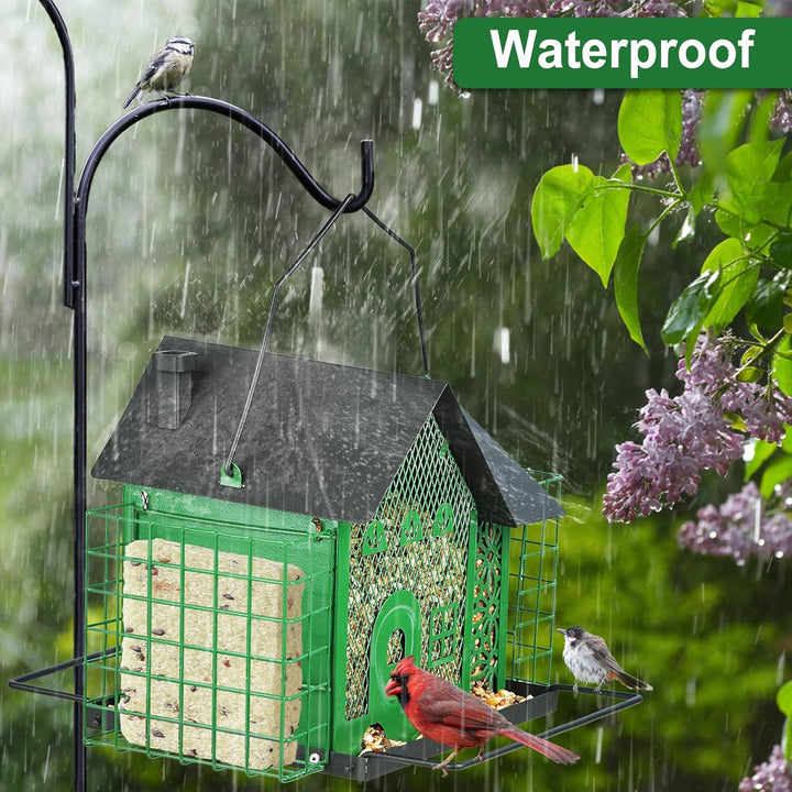 SAMHEOUTDOOR 3.7lb House Bird Feeder with Double Suet Cage