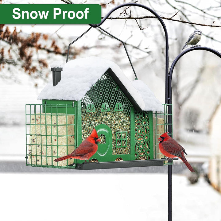 SAMHEOUTDOOR 3.7lb House Bird Feeder with Double Suet Cage