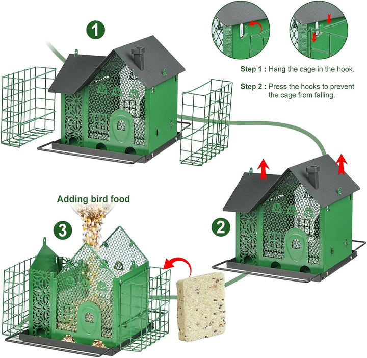 SAMHEOUTDOOR 3.7lb House Bird Feeder with Double Suet Cage