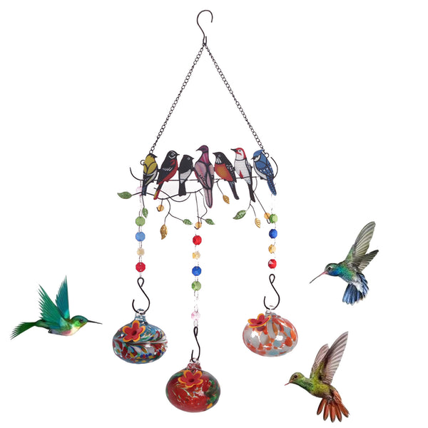 7 Birds Glass Wind Chime Hummingbird Feeder