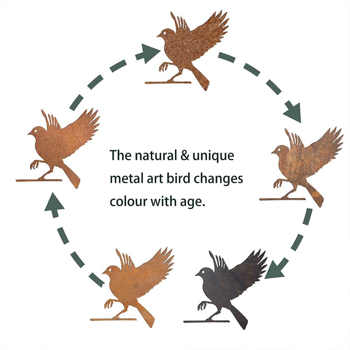5 Pcs Metal Rusty Warbler Fence Decor