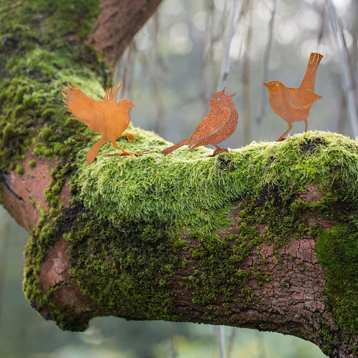 5 Pcs Metal Rusty Warbler Fence Decor