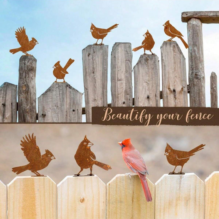 5 Pcs Metal Rusty Warbler Fence Decor