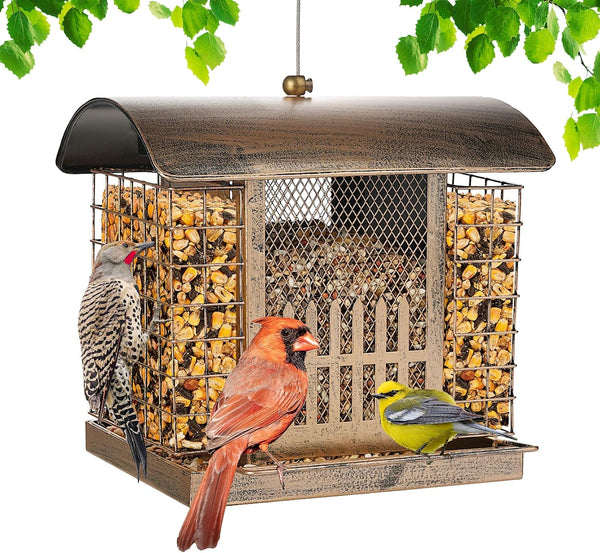 SAMHEOUTDOOR 2lb Metal Fence Birds Feeder with 2 Suet Cages