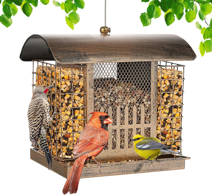 SAMHEOUTDOOR 2lb Metal Fence Birds Feeder with 2 Suet Cages