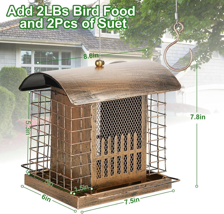 SAMHEOUTDOOR 2lb Metal Fence Birds Feeder with 2 Suet Cages