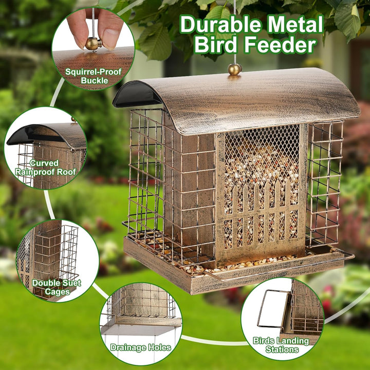 SAMHEOUTDOOR 2lb Metal Fence Birds Feeder with 2 Suet Cages