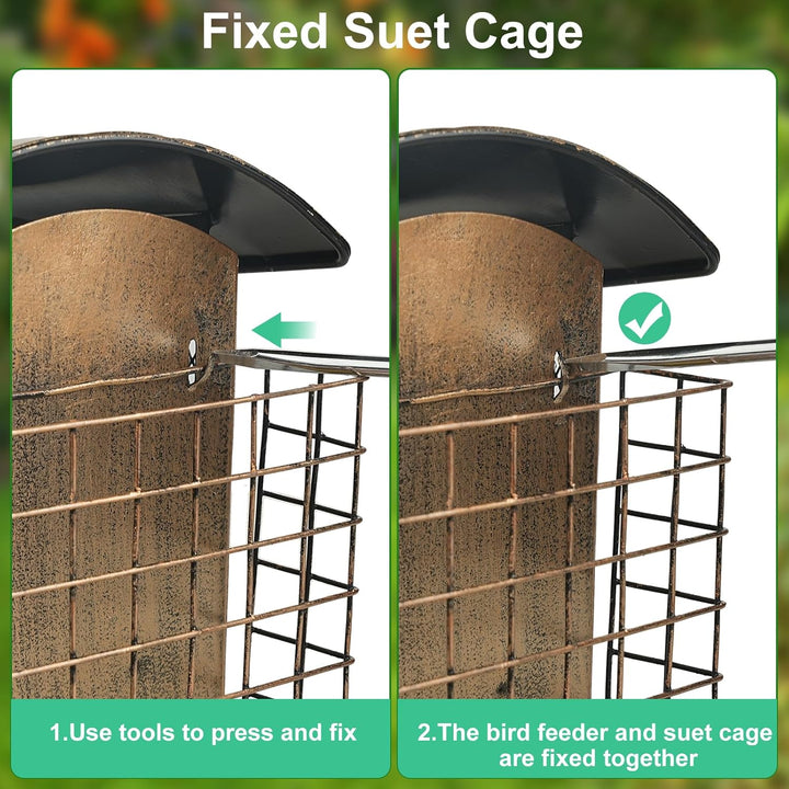 SAMHEOUTDOOR 2lb Metal Fence Birds Feeder with 2 Suet Cages