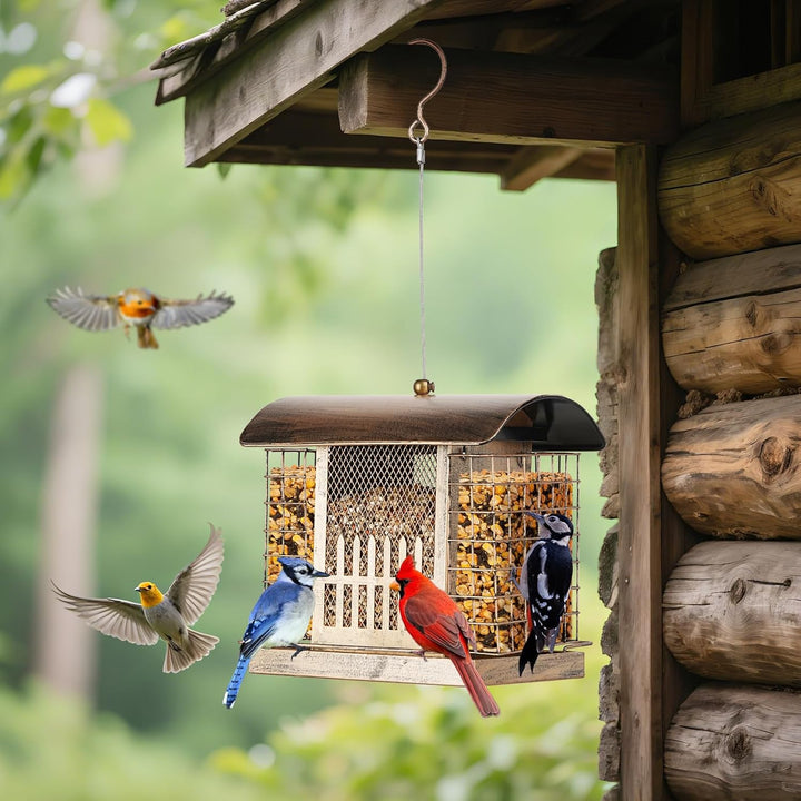 SAMHEOUTDOOR 2lb Metal Fence Birds Feeder with 2 Suet Cages