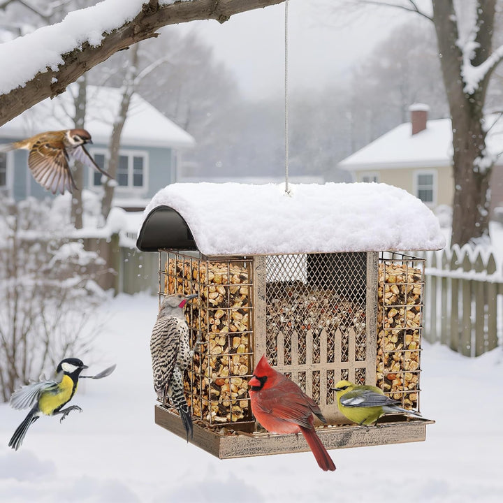 SAMHEOUTDOOR 2lb Metal Fence Birds Feeder with 2 Suet Cages